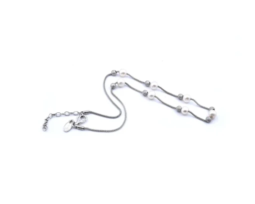 Frederic Duclos Pearl and Sterling Silver Station Necklace
