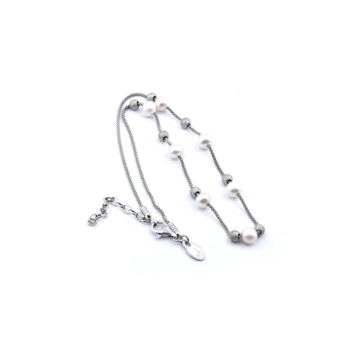 Frederic Duclos Pearl and Sterling Silver Station Necklace
