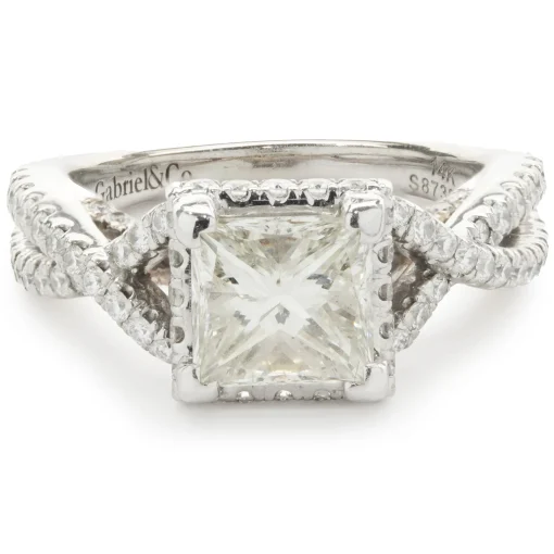 Gabriel & Co. 14 Karat White and Rose Gold Princess Cut Diamond Engagement Ring