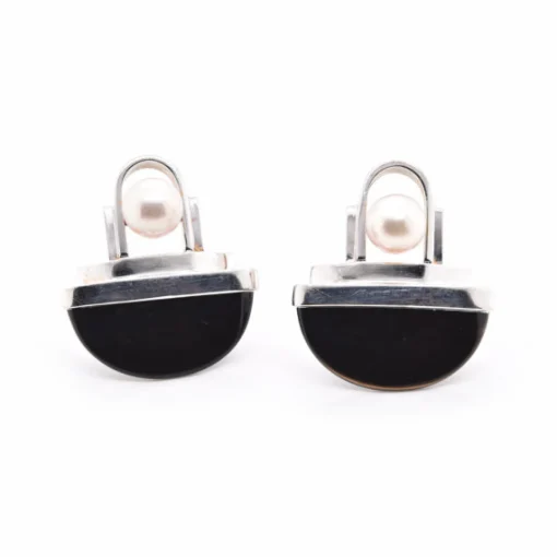 Gabriel Ofiesh 14k White Gold Cultured Akoya Pearl & Onyx Earrings