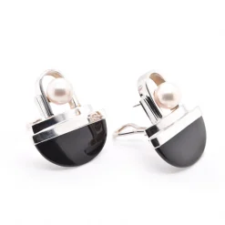 Gabriel Ofiesh 14k White Gold Cultured Akoya Pearl & Onyx Earrings