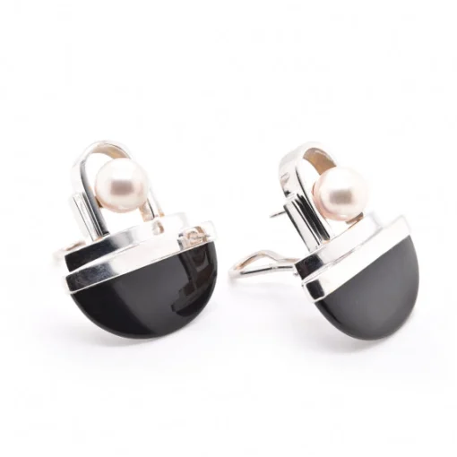 Gabriel Ofiesh 14k White Gold Cultured Akoya Pearl & Onyx Earrings