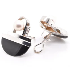Gabriel Ofiesh 14k White Gold Cultured Akoya Pearl & Onyx Earrings