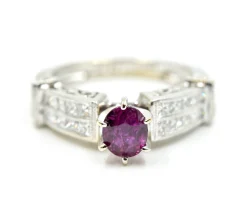 Garnet and Diamond Ring 14k White Gold