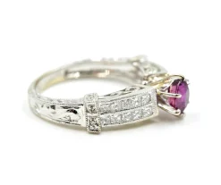 Garnet and Diamond Ring 14k White Gold