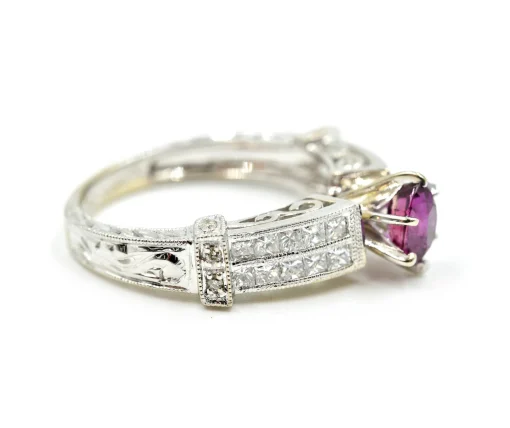 Garnet and Diamond Ring 14k White Gold