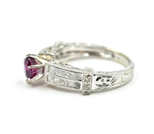 Garnet and Diamond Ring 14k White Gold