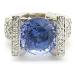 Gauthier 14 Karat White Gold Tanzanite and Diamond Structure Ring