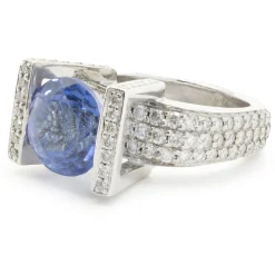 Gauthier 14 Karat White Gold Tanzanite and Diamond Structure Ring