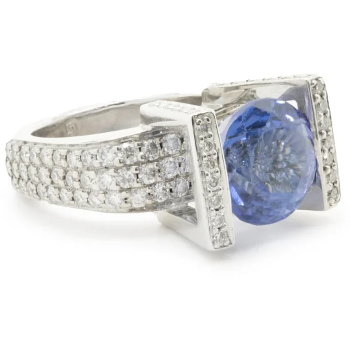 Gauthier 14 Karat White Gold Tanzanite and Diamond Structure Ring