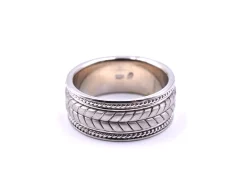 Gents 14k White Gold Carved Rope Band