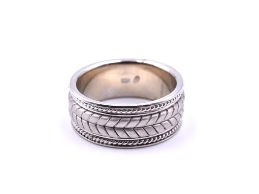 Gents 14k White Gold Carved Rope Band