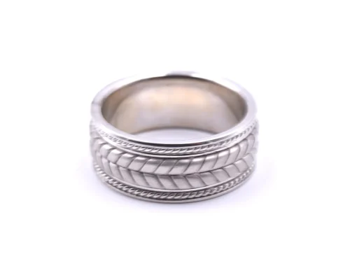 Gents 14k White Gold Carved Rope Band