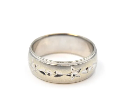 Gents Star-Heart Wedding Band 7.00mm 14k White Gold