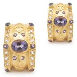 Gold Plated Sterling Silver Amethyst and White Topaz Earrings