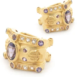 Gold Plated Sterling Silver Amethyst and White Topaz Earrings