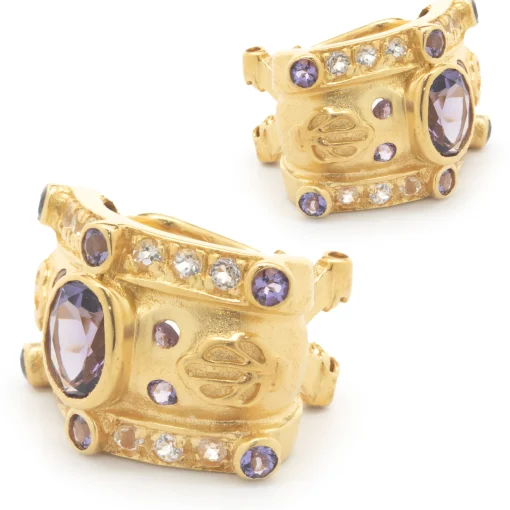Gold Plated Sterling Silver Amethyst and White Topaz Earrings
