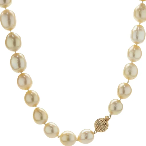 Golden Pearl Necklace with 14 Karat Yellow Gold Ball Clasp