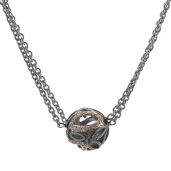 Hera Sterling Silver and 18 Karat Rose Gold Station Necklace with Diamond Leaf Ball