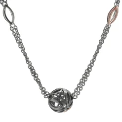 Hera Sterling Silver and 18 Karat Rose Gold Station Necklace with Diamond Leaf Ball