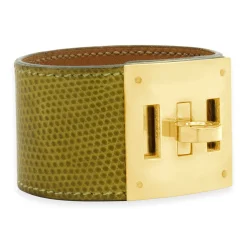 Hermes Kelly Dog Yellow Leather with Gold Plated Buckle Bracelet