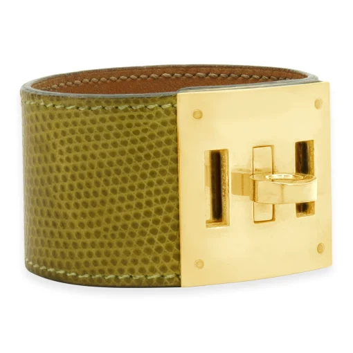 Hermes Kelly Dog Yellow Leather with Gold Plated Buckle Bracelet