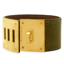 Hermes Kelly Dog Yellow Leather with Gold Plated Buckle Bracelet