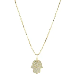 Ice Box 14 Karat Yellow Gold Pave Diamond Hamsa Necklace