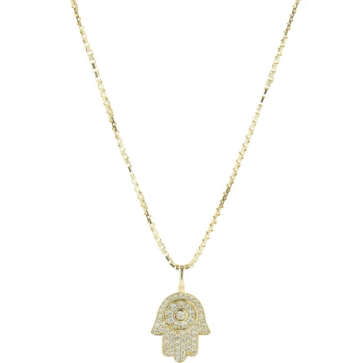 Ice Box 14 Karat Yellow Gold Pave Diamond Hamsa Necklace