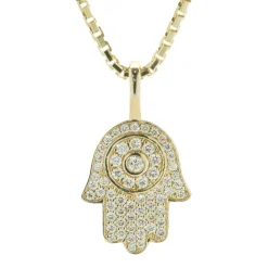 Ice Box 14 Karat Yellow Gold Pave Diamond Hamsa Necklace