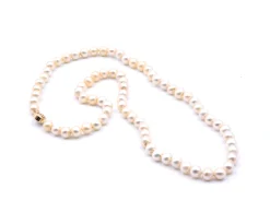 Ivory Semi Round Pearl Strand Necklace with 14 Karat Yellow Gold Clasp