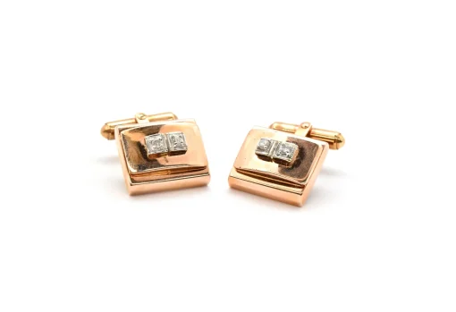 14k Rose Gold 0.18cttw Diamond Cufflinks, 19.40 Grams