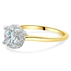 14k Two Tone Round Brilliant Cut Diamond Engagement Ring