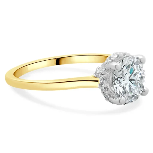 14k Two Tone Round Brilliant Cut Diamond Engagement Ring