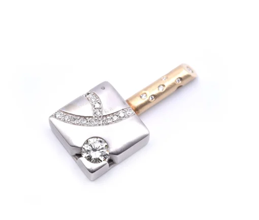 14k White and Yellow Gold Diamond Key Pendant