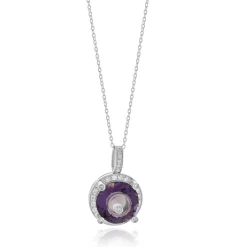 18K White Gold Amethyst Floating Diamond Halo Necklace