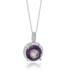 18K White Gold Amethyst Floating Diamond Halo Necklace