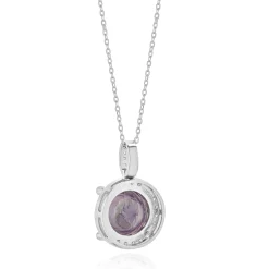 18K White Gold Amethyst Floating Diamond Halo Necklace