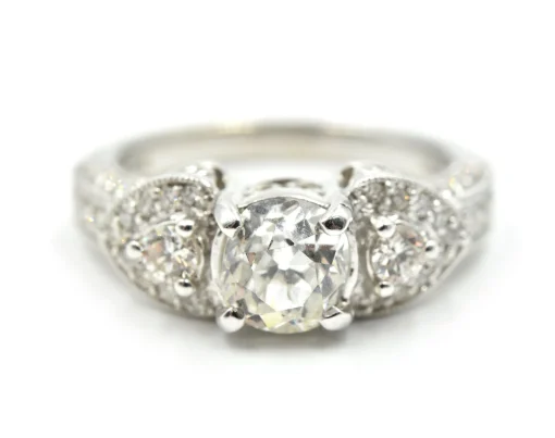 14k White Gold and 0.91ct European Diamond Ring Size 6