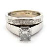 14k White Gold And 0.75ct Princess Diamond Wedding Set 0.55cttw