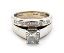 14k White Gold And 0.75ct Princess Diamond Wedding Set 0.55cttw