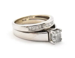 14k White Gold And 0.75ct Princess Diamond Wedding Set 0.55cttw
