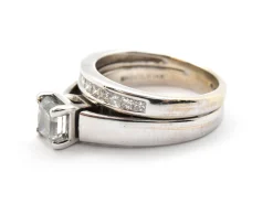 14k White Gold And 0.75ct Princess Diamond Wedding Set 0.55cttw