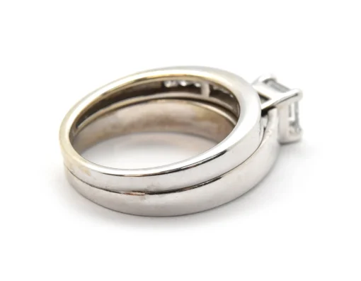 14k White Gold And 0.75ct Princess Diamond Wedding Set 0.55cttw