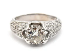 14k White Gold And 1.38ct Round Diamond Ring With 0.75cttw Accents