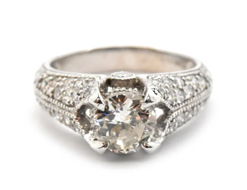 14k White Gold And 1.38ct Round Diamond Ring With 0.75cttw Accents
