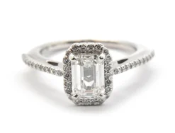 14k White Gold And GIA 1.07ct Emerald-Cut Diamond Ring With Accents
