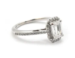 14k White Gold And GIA 1.07ct Emerald-Cut Diamond Ring With Accents
