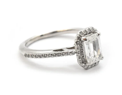 14k White Gold And GIA 1.07ct Emerald-Cut Diamond Ring With Accents