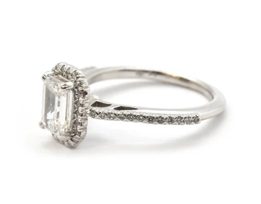 14k White Gold And GIA 1.07ct Emerald-Cut Diamond Ring With Accents